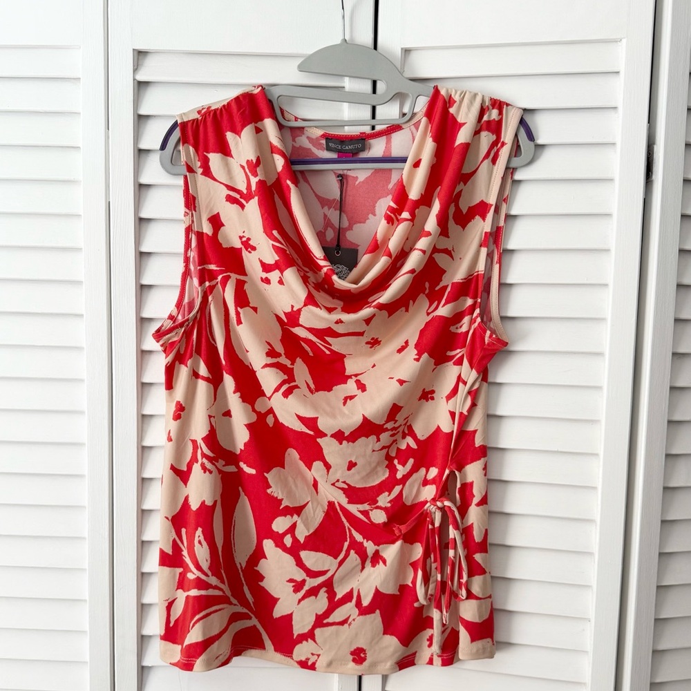 New Vince Camuto Orange and Cream Floral Blouse Size Large